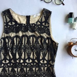 Blu Pepper Black Lace Overlay Flapper Dress